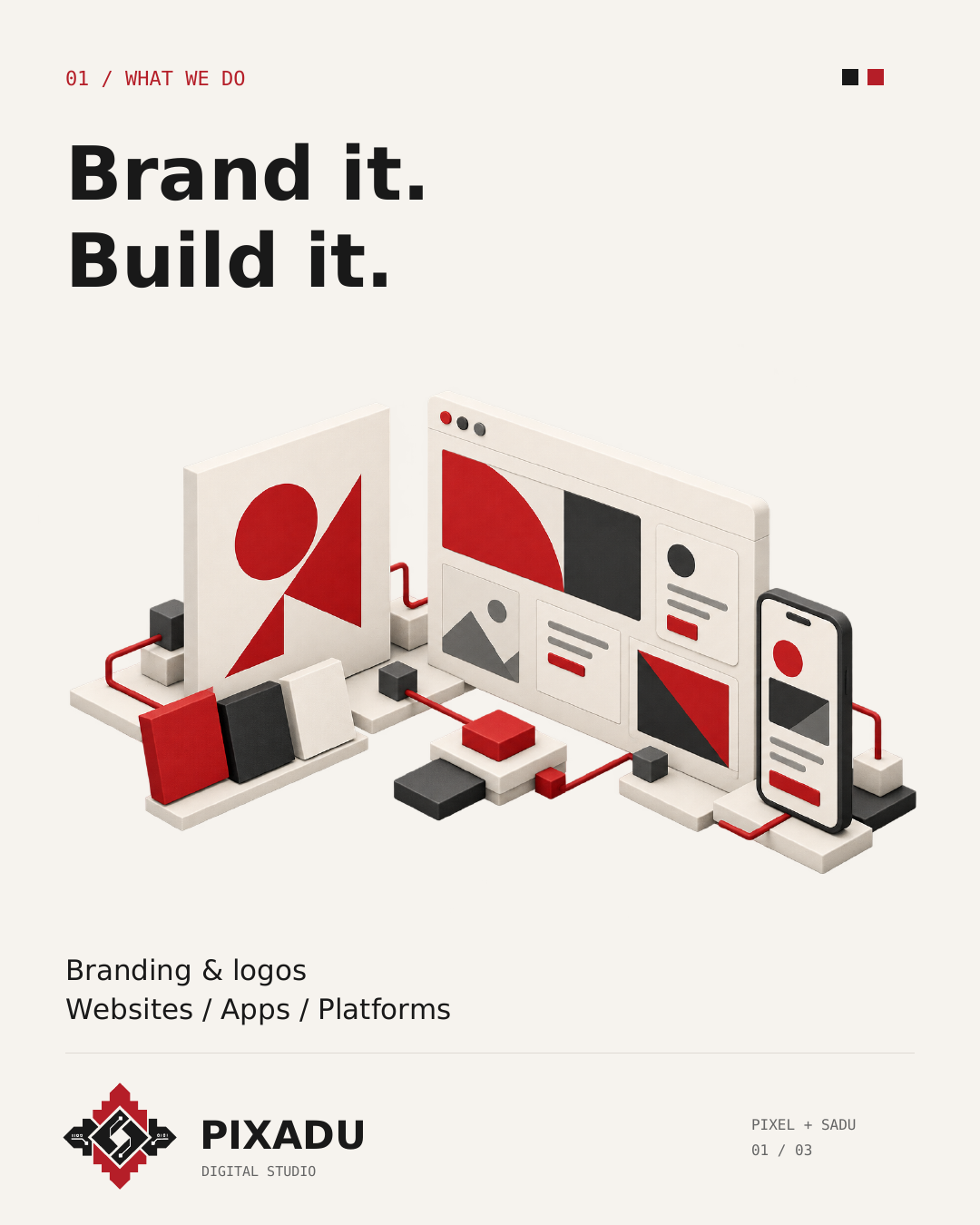 PIXADU sculptural branding and digital design scene